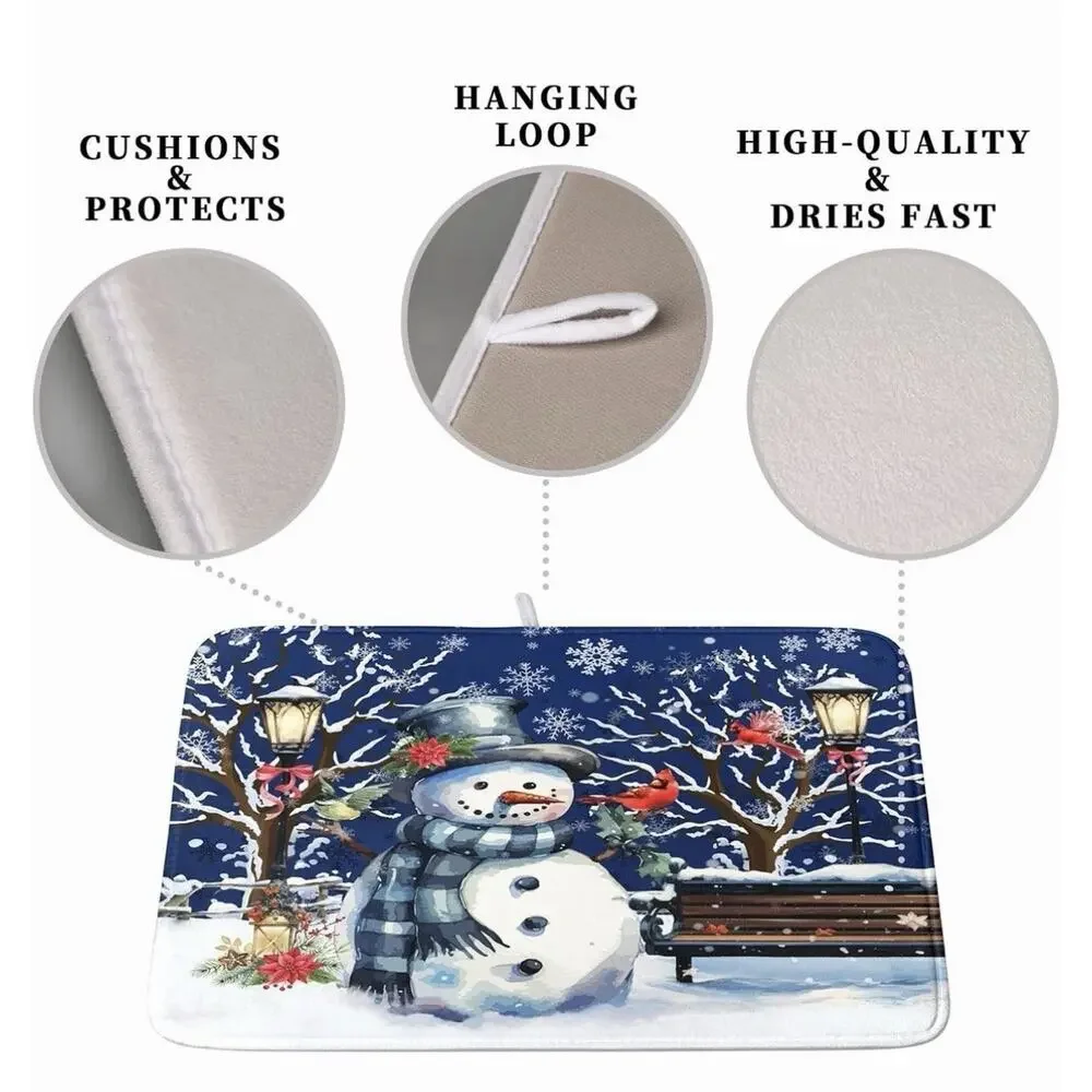 Snowman Christmas Dish Drying Mat for Kitchen Counter 18x24